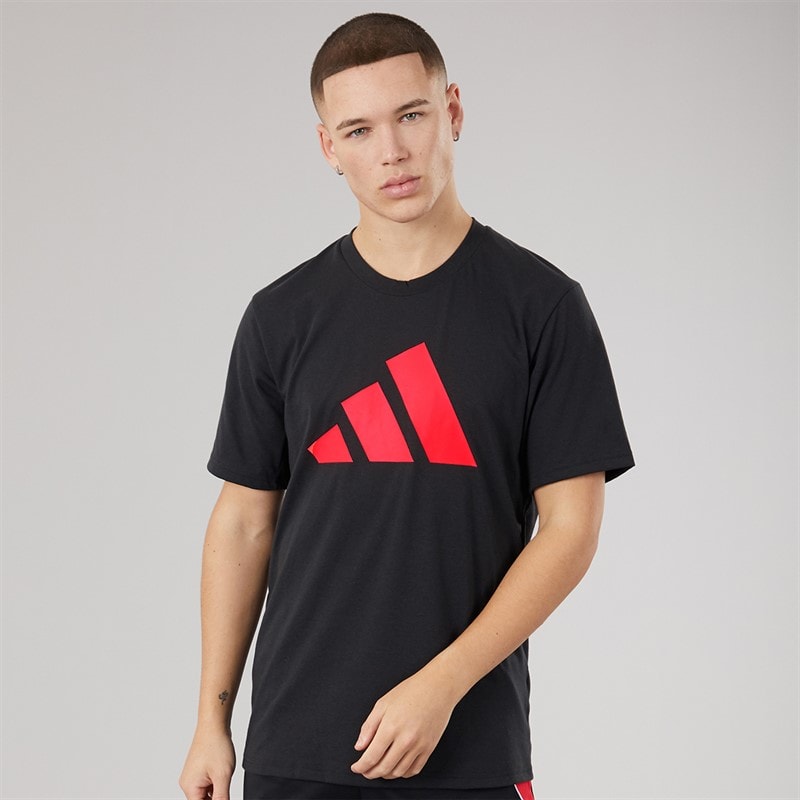 adidas Mens Train Essentials Feelready Logo Training T-Shirt Black/Lucid Red - Image 1