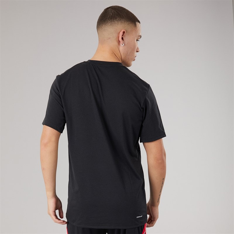 adidas Mens Train Essentials Feelready Logo Training T-Shirt Black/Lucid Red - Image 2