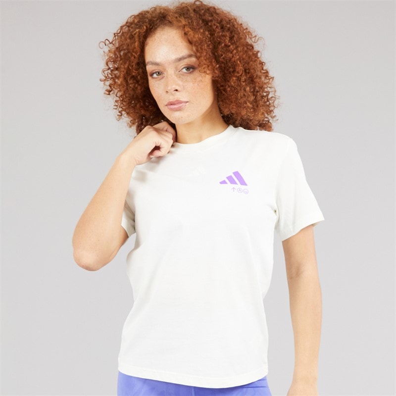 adidas Womens Verbiage Back Graphic T-Shirt Off White - Image 2