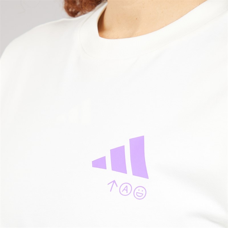 adidas Womens Verbiage Back Graphic T-Shirt Off White - Image 5