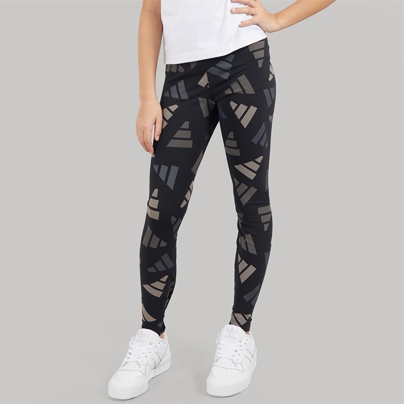 adidas Junior Girls Essentials AOP Logo Celebration Leggings Black - Image 1