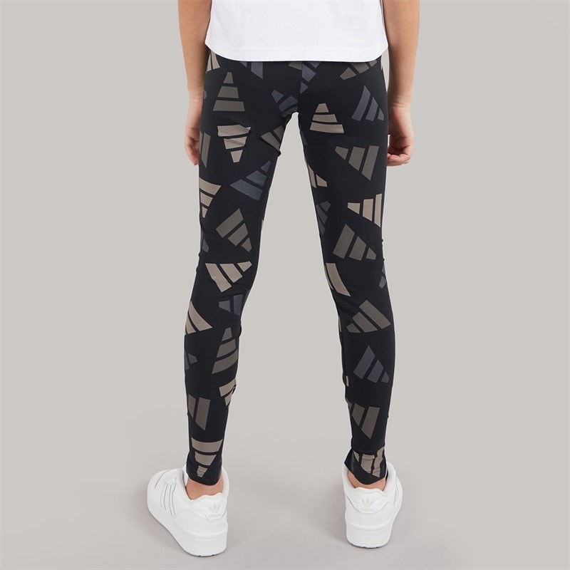 adidas Junior Girls Essentials AOP Logo Celebration Leggings Black - Image 3