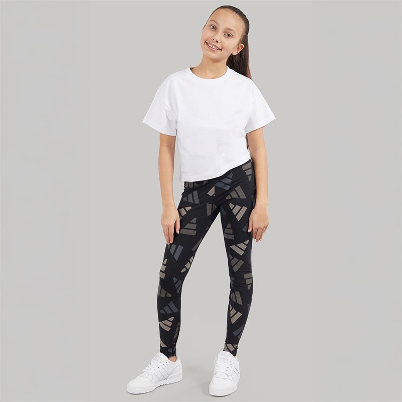 adidas Junior Girls Essentials AOP Logo Celebration Leggings Black - Image 4
