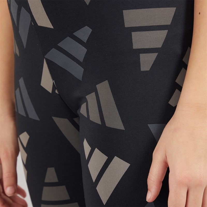 adidas Junior Girls Essentials AOP Logo Celebration Leggings Black - Image 5