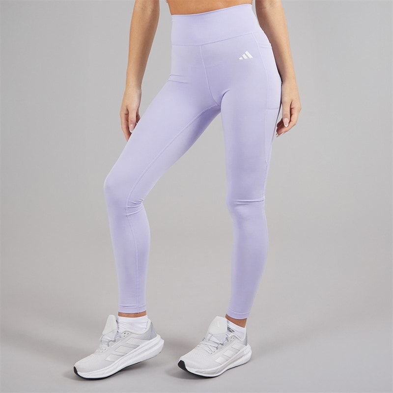 adidas Womens Optime Essentials Stash Pocket Leggings Violet Tone/White - Image 3