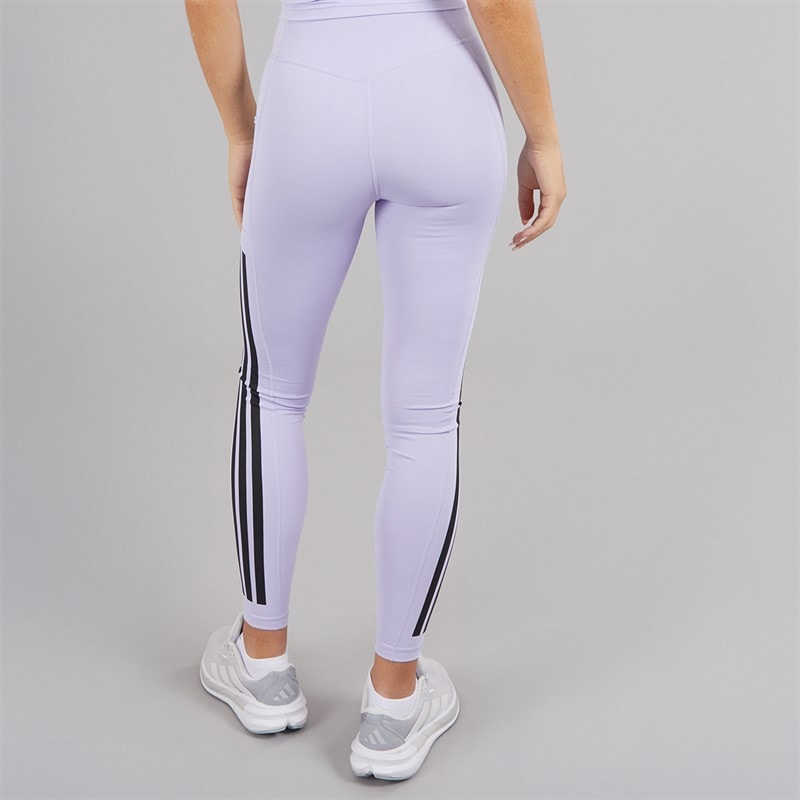 adidas Womens Optime 3-Stripes Full Length Leggings Violet Tone - Image 2