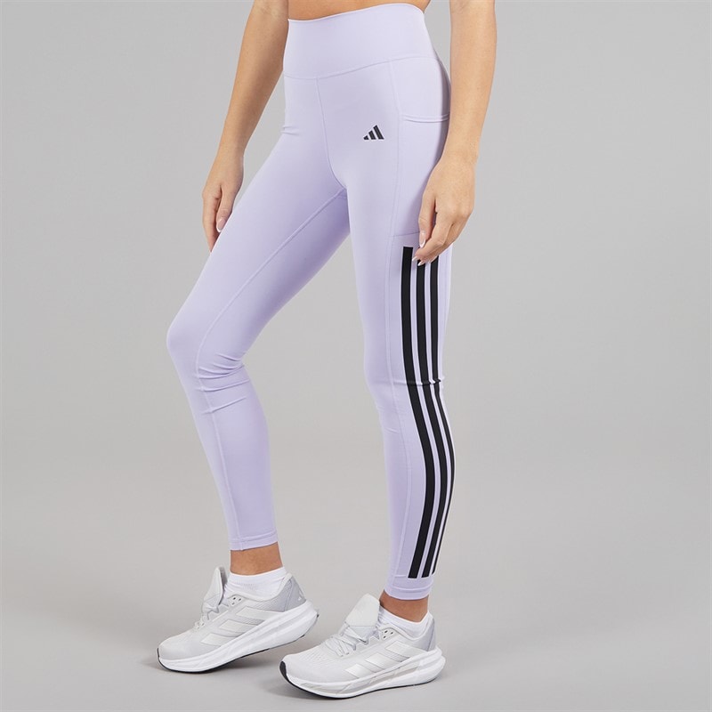 adidas Womens Optime 3-Stripes Full Length Leggings Violet Tone - Image 3