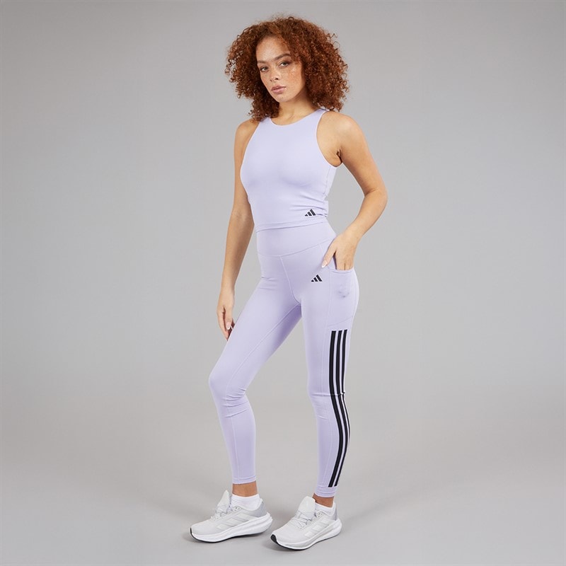 adidas Womens Optime 3-Stripes Full Length Leggings Violet Tone - Image 4