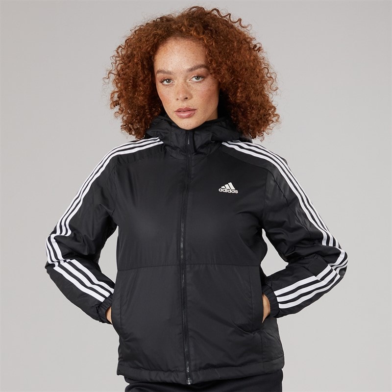 adidas Womens Essential 3-Stripes Insulated Hooded Jacket Black - Image 3