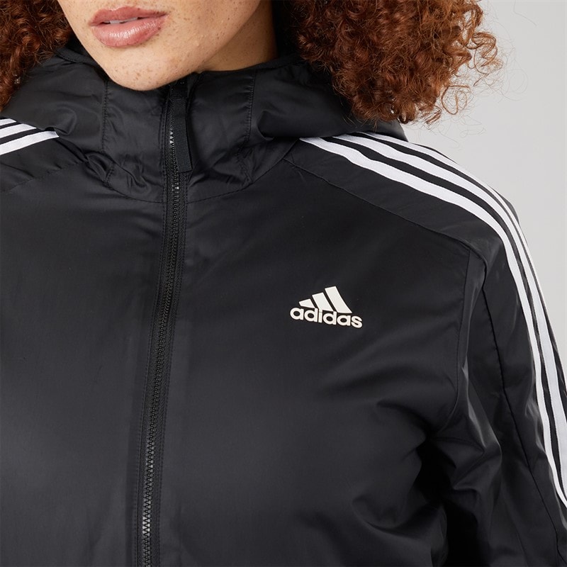 adidas Womens Essential 3-Stripes Insulated Hooded Jacket Black - Image 5
