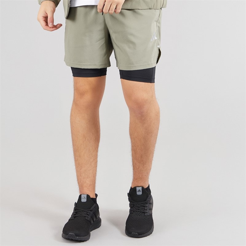 adidas Mens Gym Training 2-In-1 Training Shorts Silver Pebble - Image 1