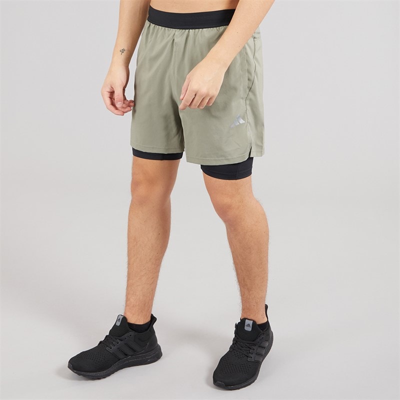adidas Mens Gym Training 2-In-1 Training Shorts Silver Pebble - Image 3