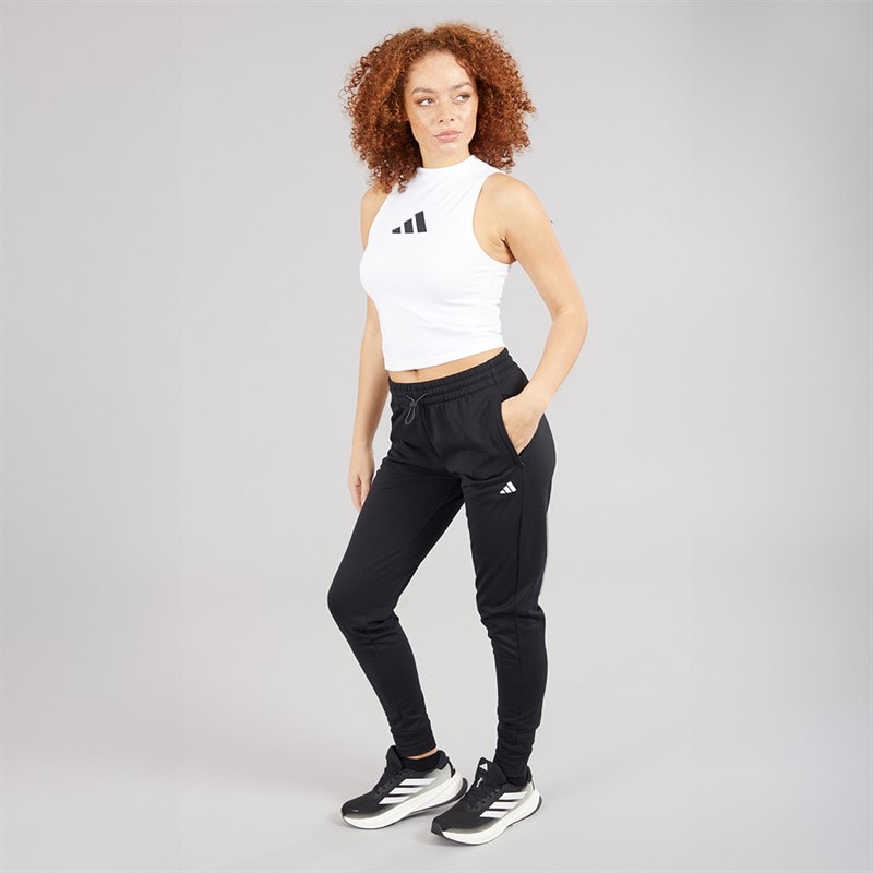 adidas Womens AEROREADY Game And Go Regular Tapered Fleece Joggers Black/White - Image 4