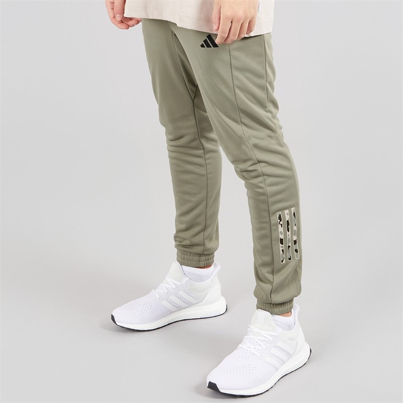 adidas Mens Train Essentials Camo Training Joggers Silver Pebble - Image 1