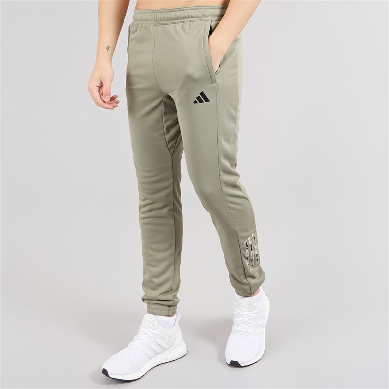 adidas Mens Train Essentials Camo Training Joggers Silver Pebble - Image 3