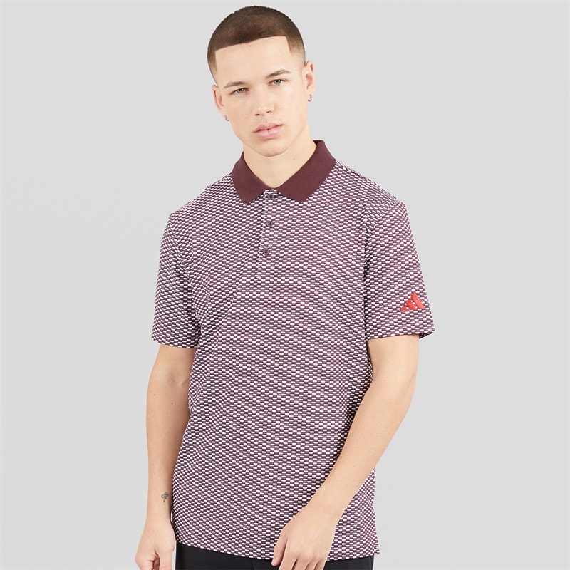 adidas Mens Beyond Textured Golf Polo Shirt Aurora Ruby - Image 1