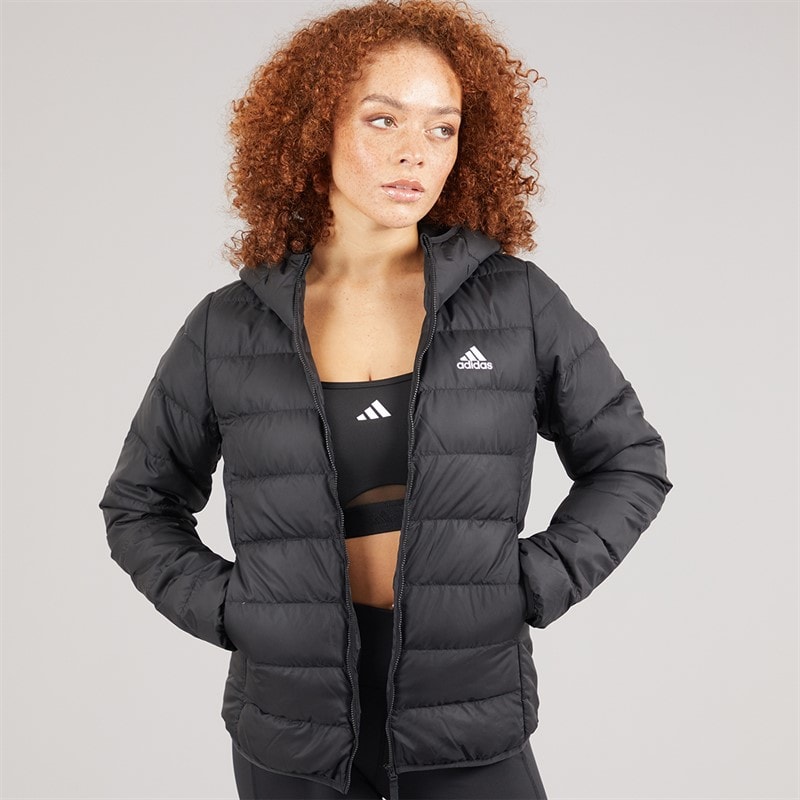 adidas Womens Essential Light Down Insulated Hooded Jacket Black - Image 1
