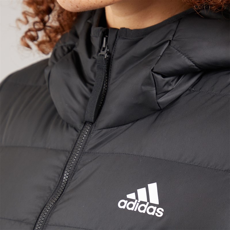 adidas Womens Essential Light Down Insulated Hooded Jacket Black - Image 3