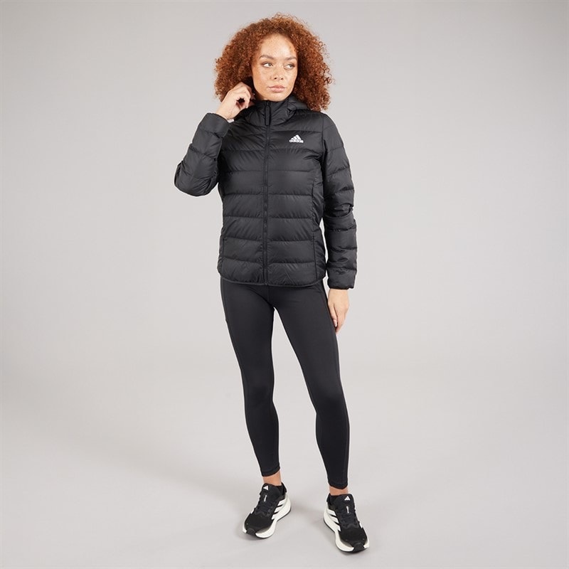 adidas Womens Essential Light Down Insulated Hooded Jacket Black - Image 4