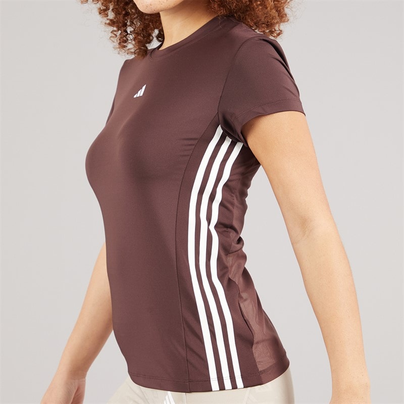 adidas Womens Hyperglam Training T-Shirt Shadow Brown/White - Image 3