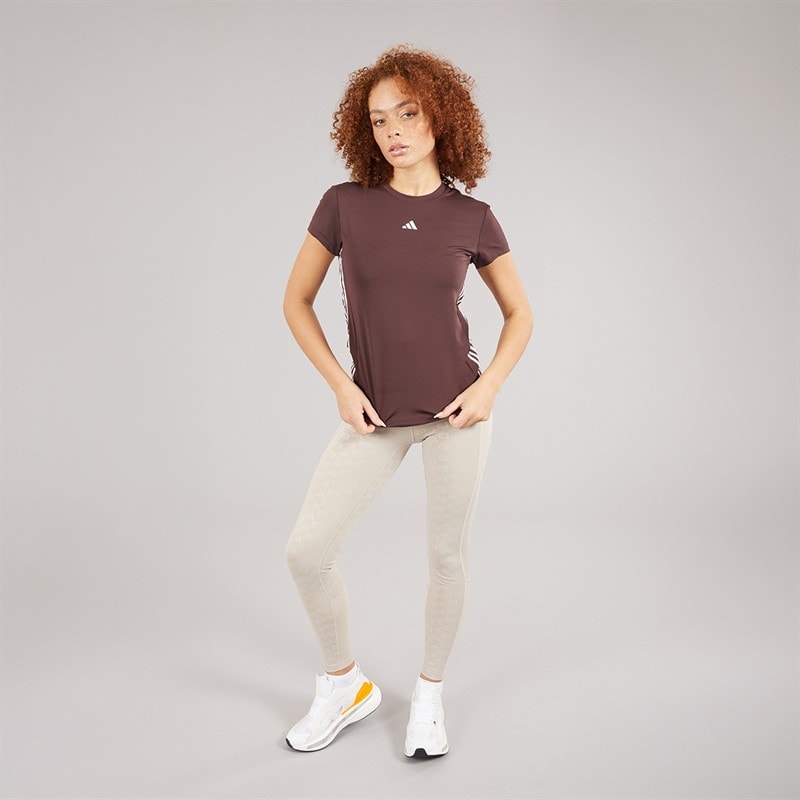 adidas Womens Hyperglam Training T-Shirt Shadow Brown/White - Image 4