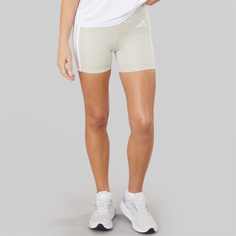 adidas Womens Optime Essesntial 3-Stripes Short Leggings Beige/White - Image 3