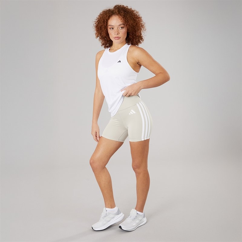 adidas Womens Optime Essesntial 3-Stripes Short Leggings Beige/White - Image 4