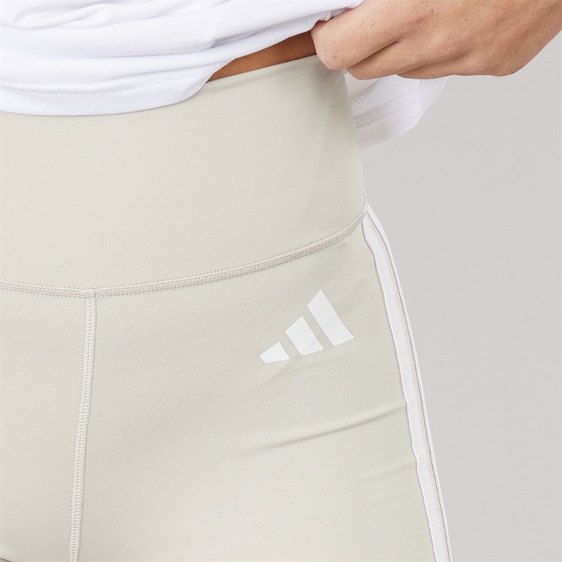 adidas Womens Optime Essesntial 3-Stripes Short Leggings Beige/White - Image 5