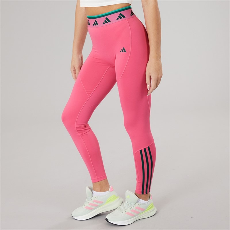adidas Womens Hyperglam Full Length Colour Pop Leggings Pink Fusion/Collegiate Green/Semi Court Green - Image 1