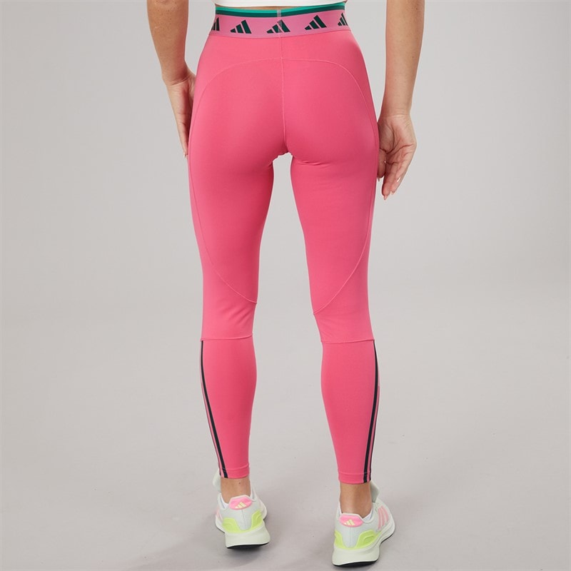 adidas Womens Hyperglam Full Length Colour Pop Leggings Pink Fusion/Collegiate Green/Semi Court Green - Image 2