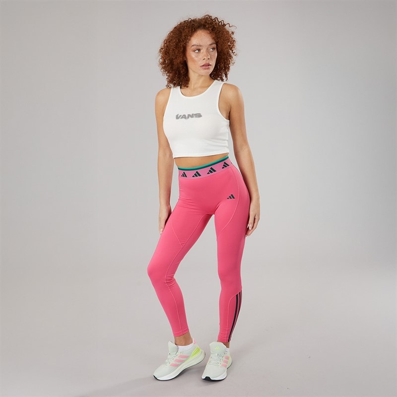 adidas Womens Hyperglam Full Length Colour Pop Leggings Pink Fusion/Collegiate Green/Semi Court Green - Image 4
