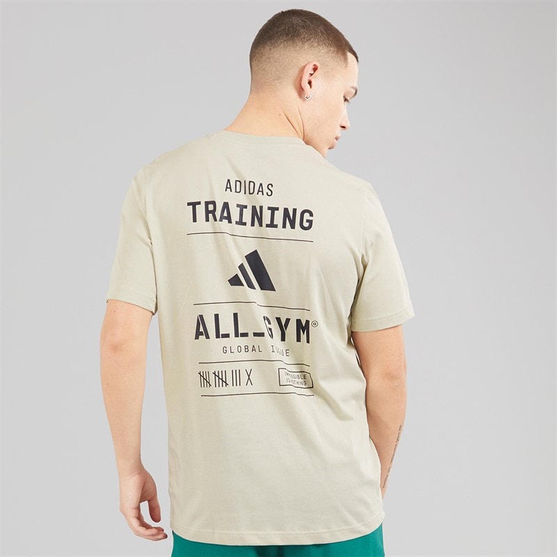 adidas Mens All Gym Category Back Graphic Training T-Shirt Beige - Image 2
