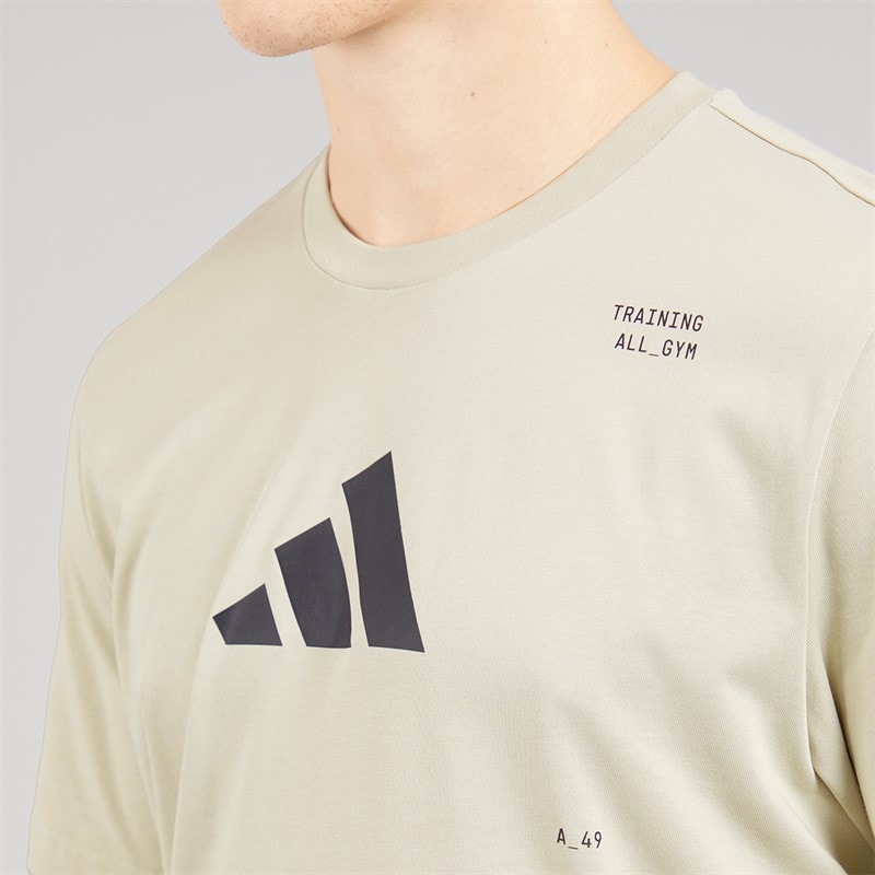 adidas Mens All Gym Category Back Graphic Training T-Shirt Beige - Image 3