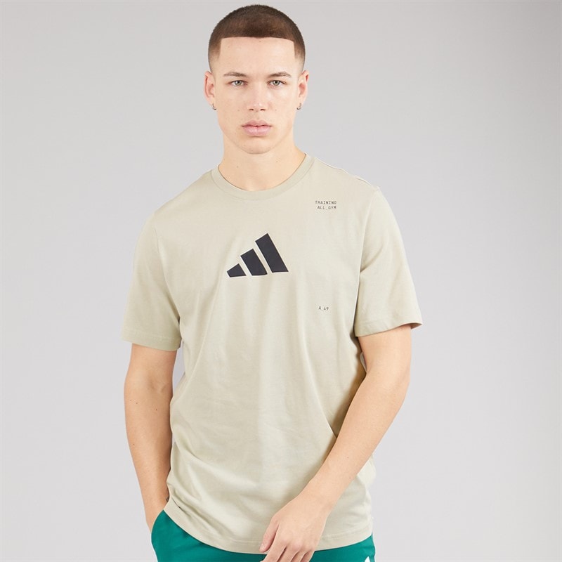 adidas Mens All Gym Category Back Graphic Training T-Shirt Beige - Image 5