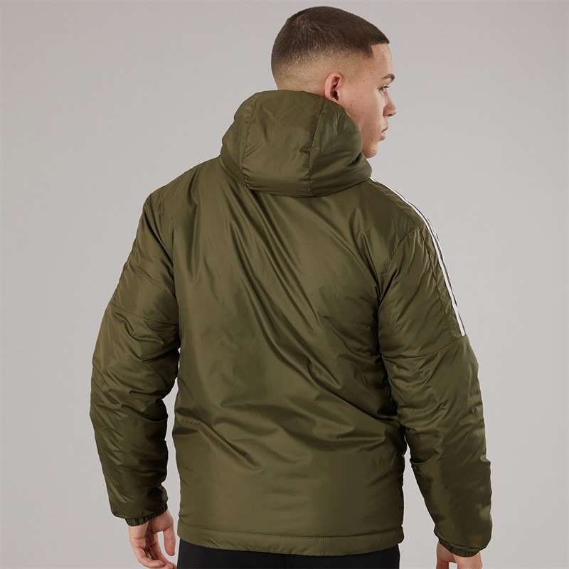 adidas Mens Essentials Insulated Hooded Jacket Olive Strata - Image 2