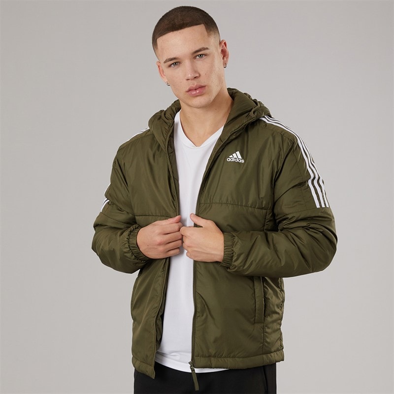 adidas Mens Essentials Insulated Hooded Jacket Olive Strata - Image 3