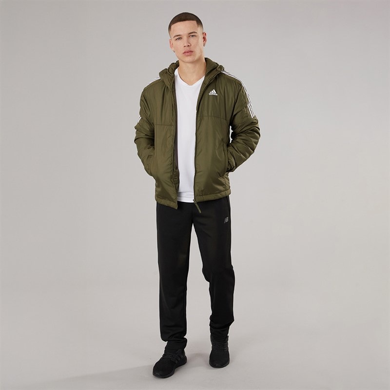 adidas Mens Essentials Insulated Hooded Jacket Olive Strata - Image 4
