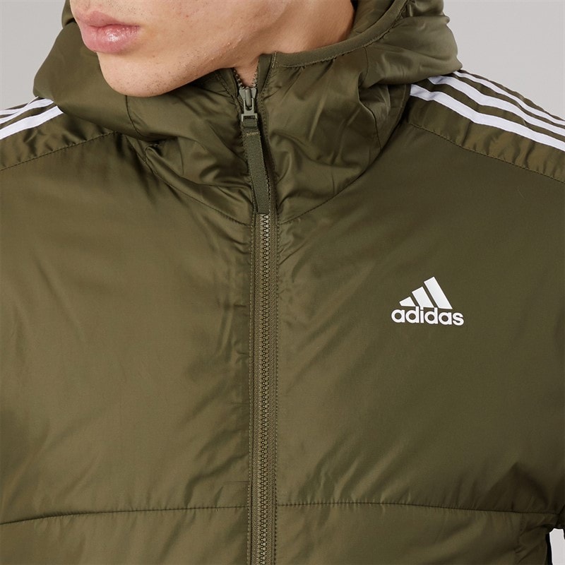 adidas Mens Essentials Insulated Hooded Jacket Olive Strata - Image 5