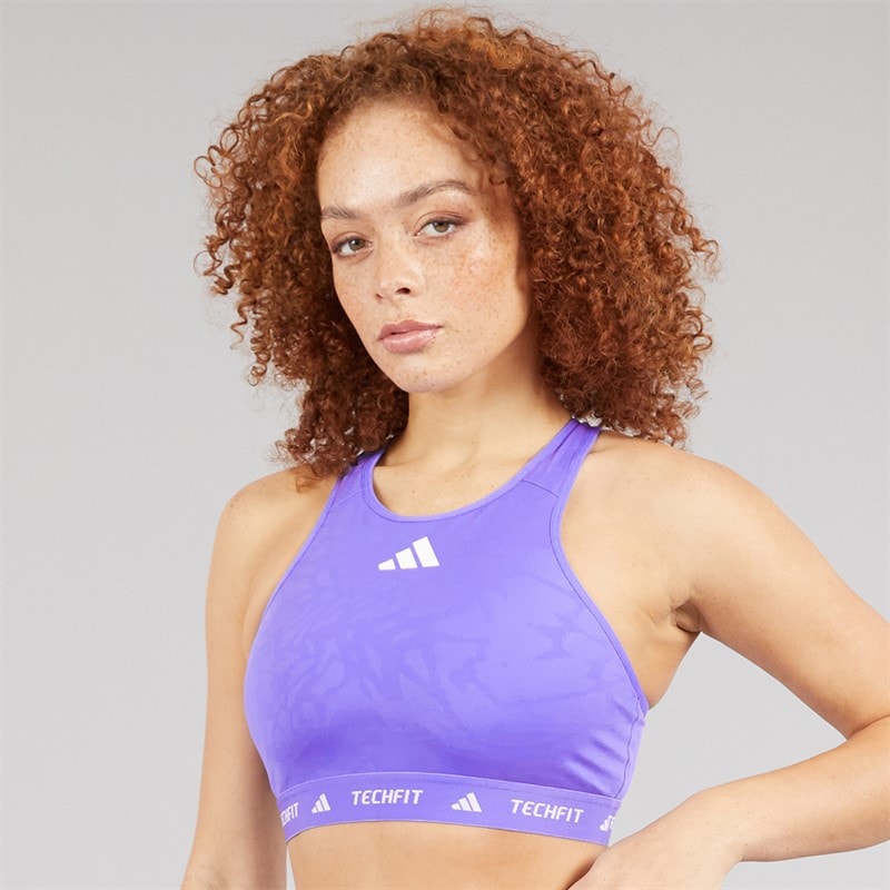adidas Womens Techfit Medium Support High Neck Bra Semi Cobalt Blue