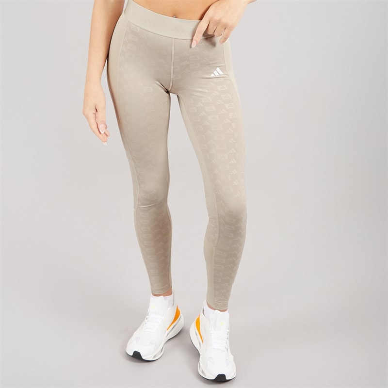 adidas Womens Hyperglam Full Length Emboss Leggings Wonder Beige