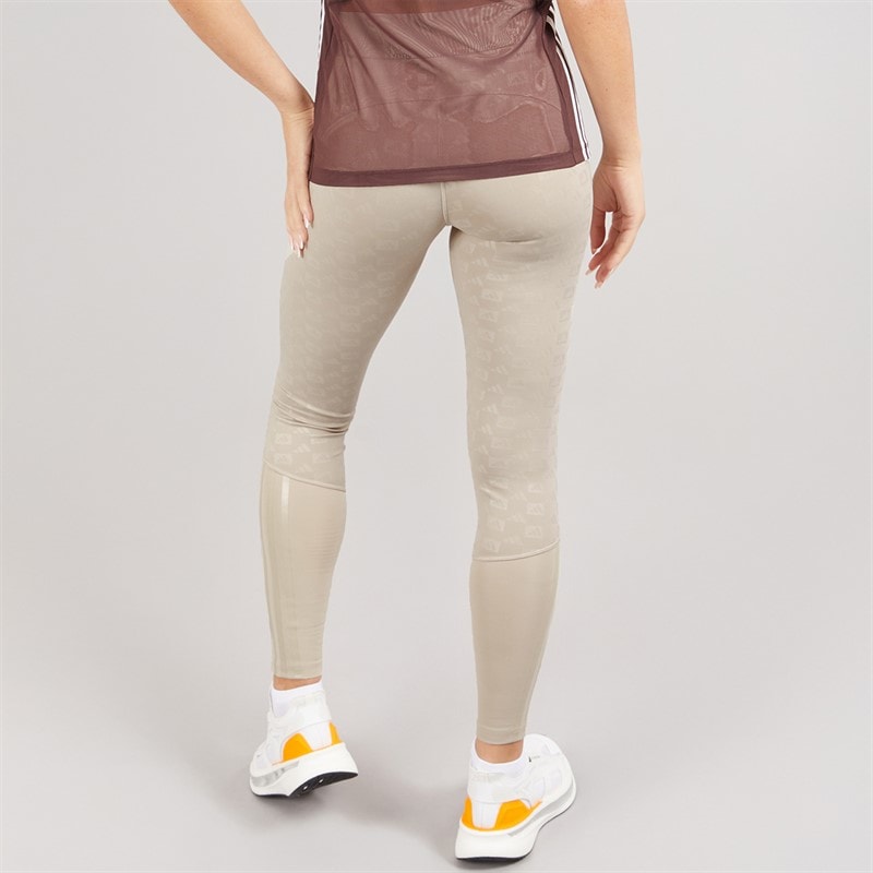 adidas Womens Hyperglam Full Length Emboss Leggings Wonder Beige - Image 2