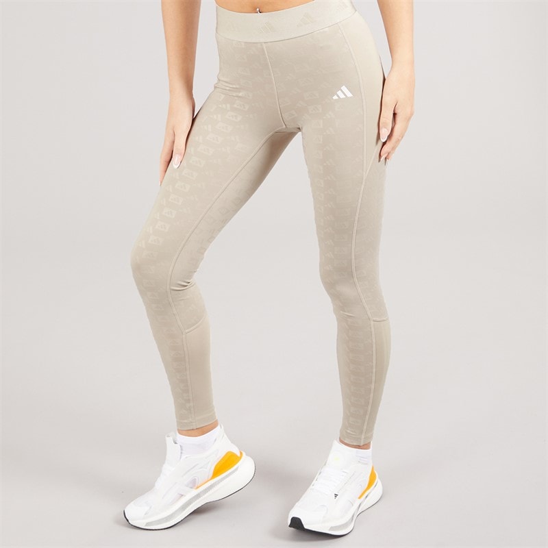adidas Womens Hyperglam Full Length Emboss Leggings Wonder Beige - Image 3