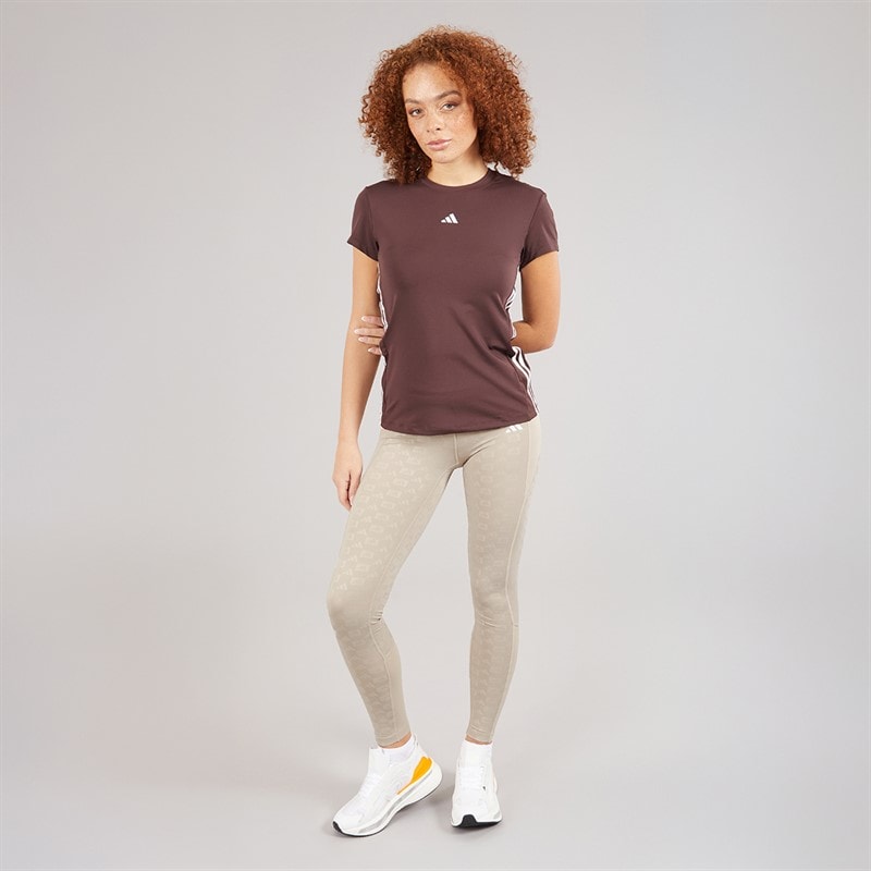 adidas Womens Hyperglam Full Length Emboss Leggings Wonder Beige - Image 4