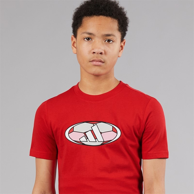 adidas Junior Boys House Of Tiro Graphic T-Shirt Pure Ruby - Image 3