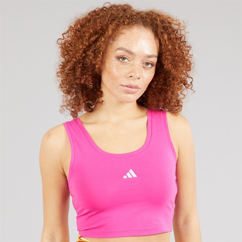 adidas Womens Essentials Small Logo Cotton Tank Top Semi Lucid Fuchsia/White
