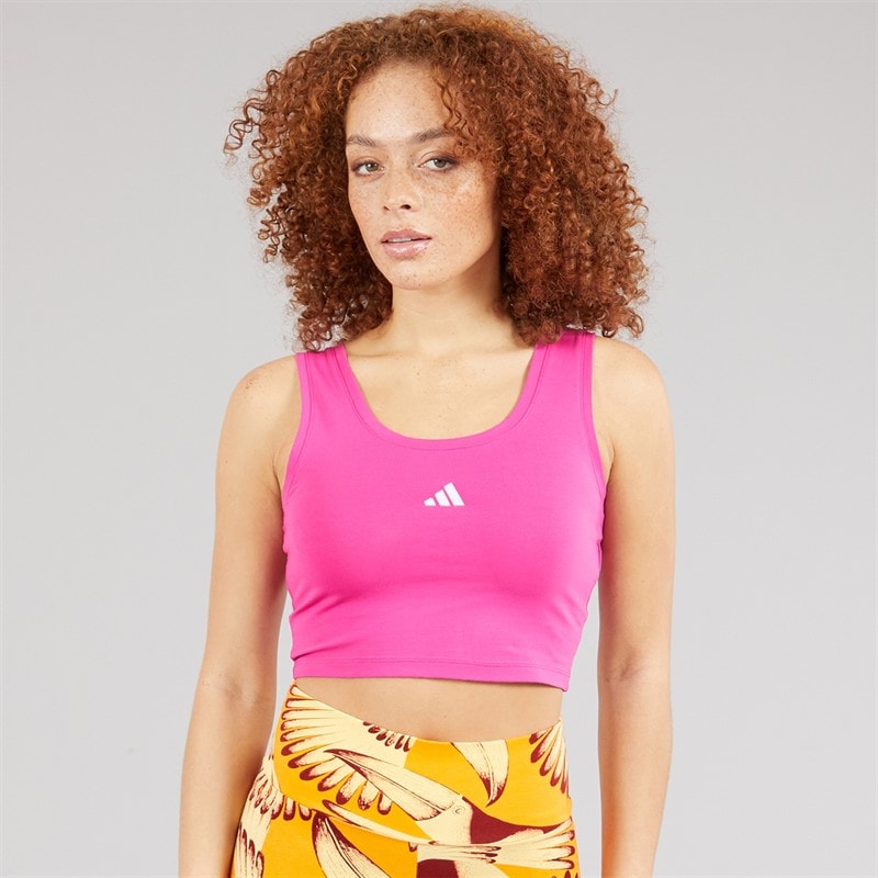 adidas Womens Essentials Small Logo Cotton Tank Top Semi Lucid Fuchsia/White - Image 5
