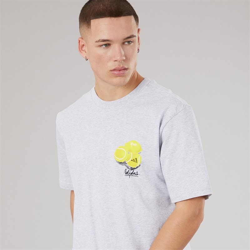 adidas Mens Lounge Still Life Lemons Graphic T-Shirt Light Grey Heather - Image 5