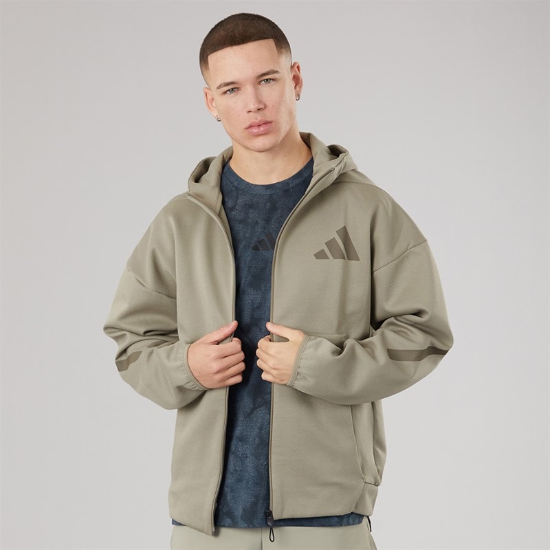 adidas Mens Z.N.E. Full Zip Hooded Track Jacket Putty Beige - Image 3