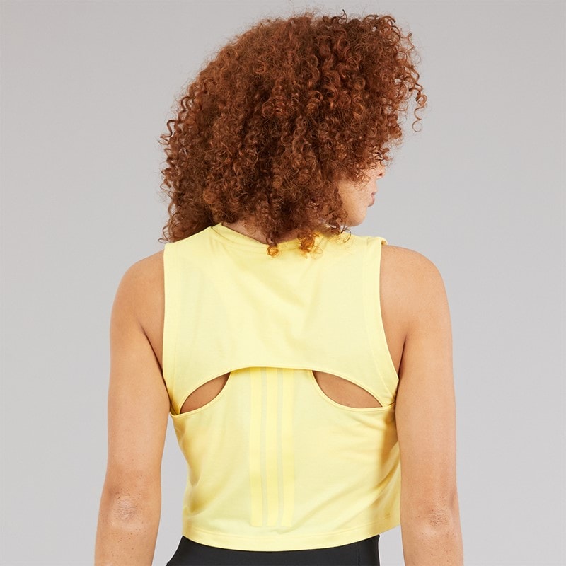 adidas Womens Power 3-Stripes Boxy Tank Top Powder Yellow - Image 2