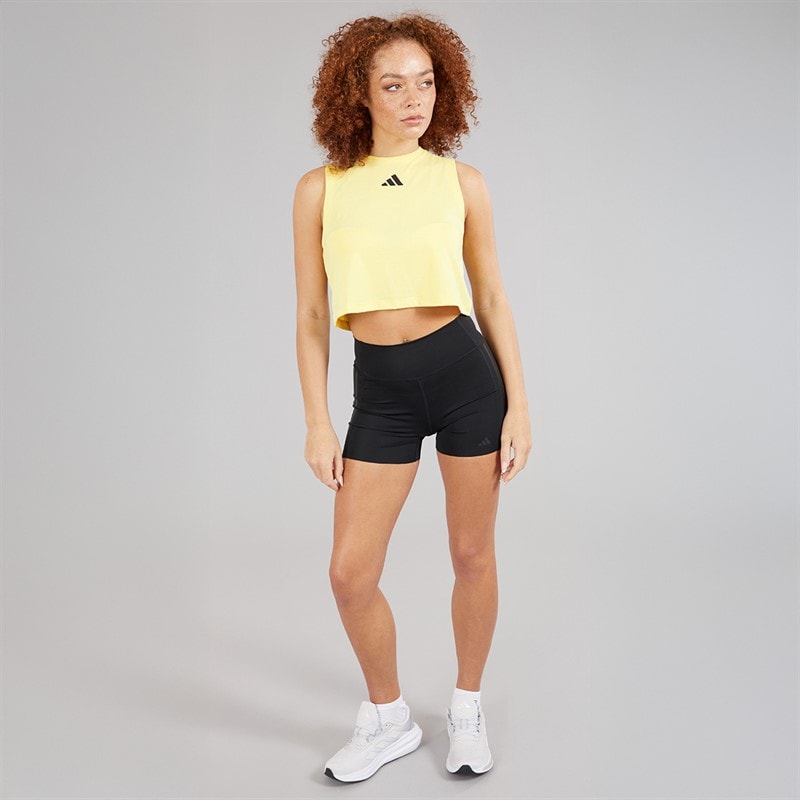 adidas Womens Power 3-Stripes Boxy Tank Top Powder Yellow - Image 4